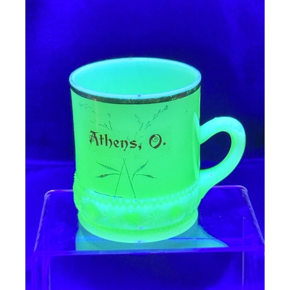 VTG Heisey UV Reactive‎ Blue Souvenir Cup Mug Athens GA EUC No Dmg